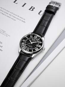 I&W CARNIVAL.HWGUOJI 1 件 I&W 品牌男士银色经典商务机械表，防水且时尚 - 黑色 - 查看 4