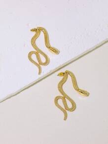 1雙金屬質感蛇動物設計耳環 - 金黃色 - 查看 2