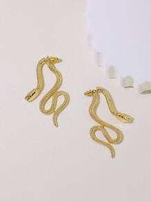 1雙金屬質感蛇動物設計耳環 - 金黃色 - 查看 5