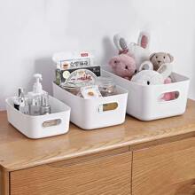 Storage Basket/box Desktop Storage Holder For Cosmetics, Toiletries, Kitchen, Dormitory, Snacks Plastic Sorting Container - White - View 1