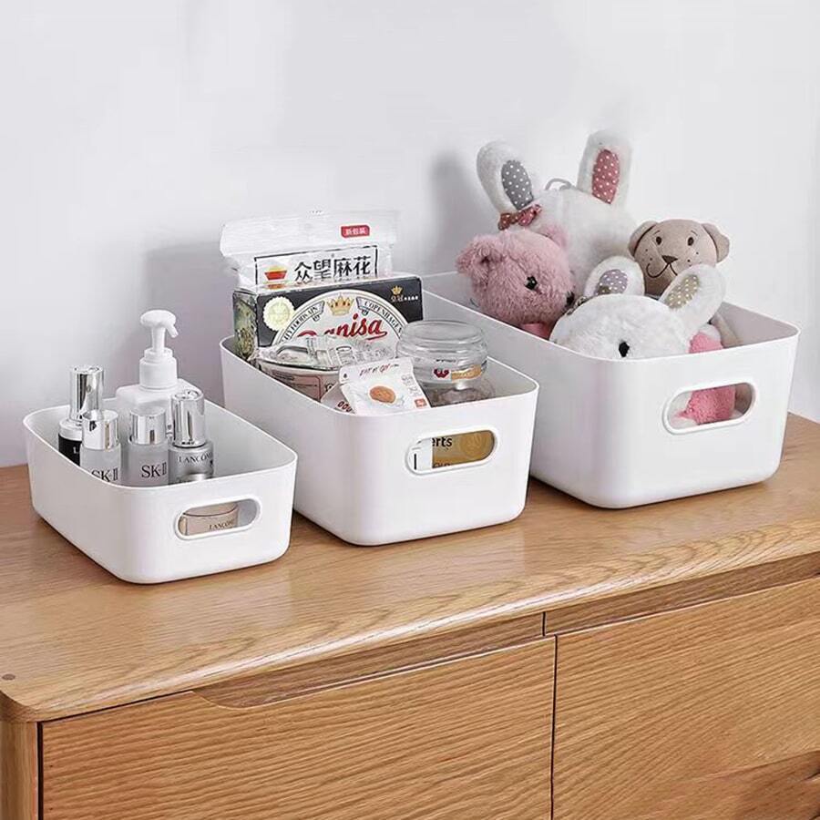 Storage Basket/box Desktop Storage Holder For Cosmetics, Toiletries, Kitchen, Dormitory, Snacks Plastic Sorting Container - White - View 1