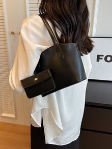Fashionable Black Shoulder Bag 24 * 18 * 10Cm Complimentary Coin Purse Women's Bag - Black - View 3
