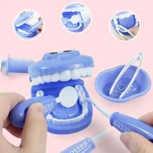 9pcs Kids' Pretend Play Dentist Toy Set With Dental Tools And Accessories - Pink - View 2