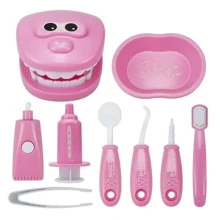 9pcs Kids' Pretend Play Dentist Toy Set With Dental Tools And Accessories - Pink - View 1