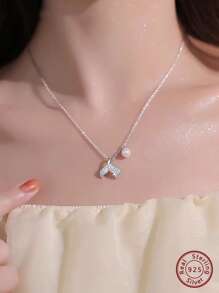 1 件时尚鱼尾仿珍珠 Cz 吊坠 S925 银项链 - 彩色 - 查看 1