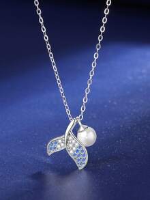 1 件时尚鱼尾仿珍珠 Cz 吊坠 S925 银项链 - 彩色 - 查看 2