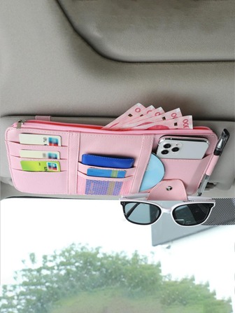 1 stuk Roze PU Multifunctioneel Auto Zonneklep Opbergtas Klem