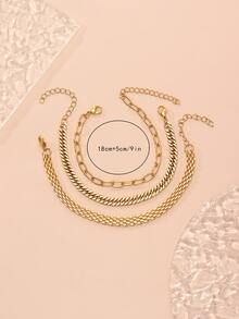 3入組簡約時尚不鏽鋼鍊條三件套裝 - 金黃色 - 查看 4