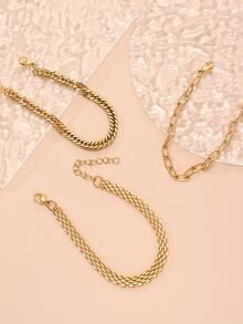 3入組簡約時尚不鏽鋼鍊條三件套裝 - 金黃色 - 查看 3
