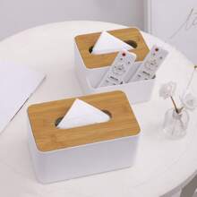 1 Miếng Đơn giản Hộp trữ Đối với Tissue Với Gỗ Nắp , Đa chức năng Phòng khách Bàn Hộp đựng , Trắng - trắng - Xem 1