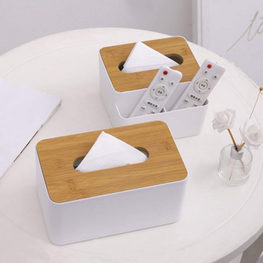 1 Miếng Đơn giản Hộp trữ Đối với Tissue Với Gỗ Nắp , Đa chức năng Phòng khách Bàn Hộp đựng , Trắng - trắng - Xem 1