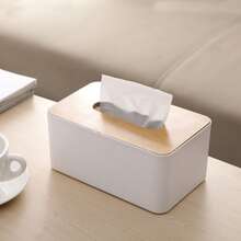 1 Miếng Đơn giản Hộp trữ Đối với Tissue Với Gỗ Nắp , Đa chức năng Phòng khách Bàn Hộp đựng , Trắng - trắng - Xem 3