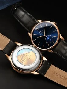 I&W CARNIVAL.HWGUOJI 1 pieza Reloj mecánico I&W popular de hombres redondo negocio - Azul - Ver 3