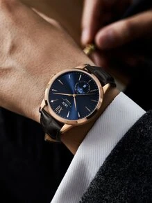 I&W CARNIVAL.HWGUOJI 1 pieza Reloj mecánico I&W popular de hombres redondo negocio - Azul - Ver 5