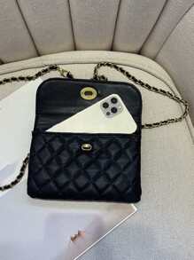 New Fashionable Versatile Rhombic Embroidery Detachable Chain Mini Multi-Function Waist Bag/Shoulder Bag - Black - View 5