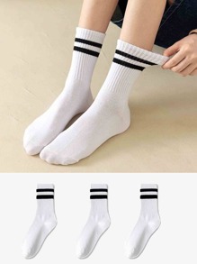 3 de blanco de rayas Calcetines de tubo medio casual deportivo de mujeres Calcetines con tiburón Pantalones Ropa de calle marea Calcetines Medias