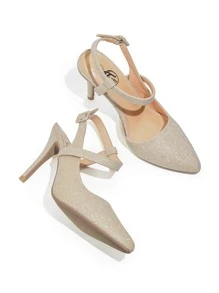 Trary Women's Ankle Strap Pumps Stiletto Pointed Toe High Heels Comfort Strappy Sexy Heels Shoes - 金色 - 查看 4