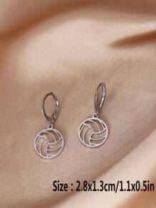 1對排球吊墜耳墜適合女士禮品首飾類時尚復古耳環 - 銀色 - 查看 3