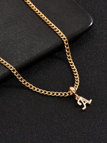 1件 时尚个性化高贵风格26字母立方氧化锆不锈钢项链 - 金色 - 查看 4