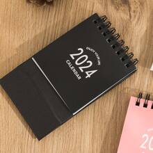 2024-2025迷你桌曆-2024年1月到2025年6月小型桌面日曆迷你日程表厚紙雙鐵線裝訂,附貼紙適用於家庭、辦公室和學校 - 黑色 - 查看 2