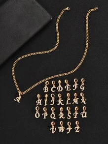 1件 时尚个性化高贵风格26字母立方氧化锆不锈钢项链 - 金色 - 查看 3