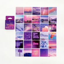 CANDY POETRY 1盒 45入組風景照片和金箔英文短語裝飾貼紙，適用於DIY藝術項目、筆記本電腦、剪貼簿、日記本、辦公室和學校用品 - 紫色 - 查看 2