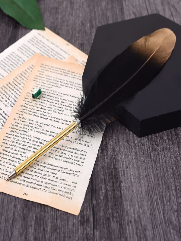 1 pièce Créatif Noir Plume Stylo Et Stylo À Bille Ensemble , Cadeau Stylo Pour signature