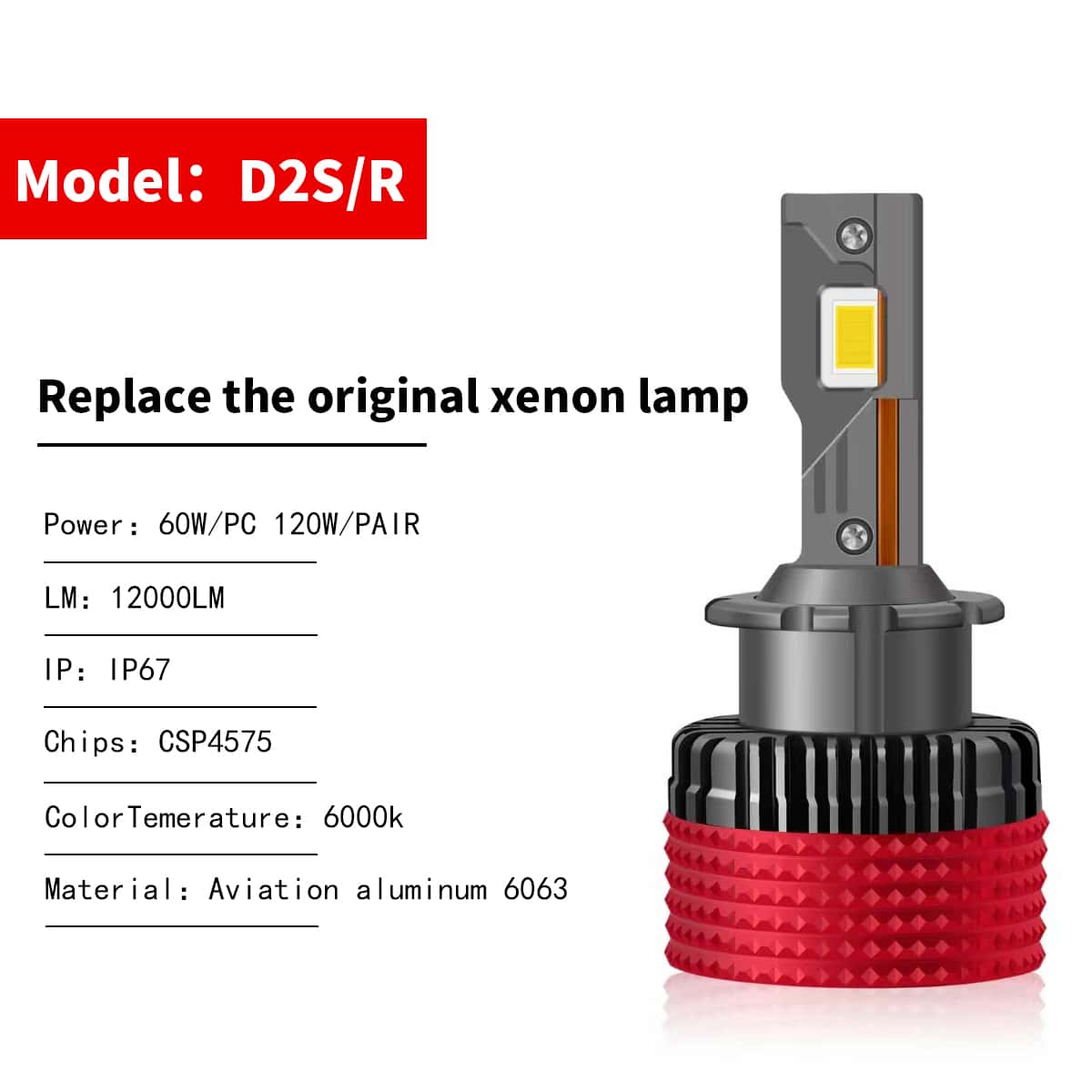 60W/PC D2S Automotive LED Headlights Replace the original xenon lamp - Black - View 1