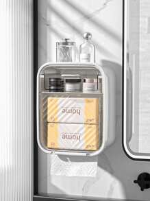 1pc Bathroom Tissue Box Storage Rack Wall Mounted Mobile Phone Holder Sanitary Napkin Organizer - White - View 7