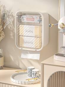 1pc Bathroom Tissue Box Storage Rack Wall Mounted Mobile Phone Holder Sanitary Napkin Organizer - White - View 6