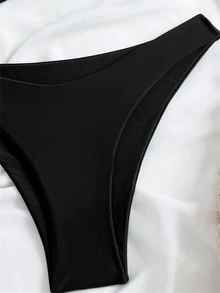 Bộ Bikini Không Dây Màu Trơn Gợi Cảm Với Dây Cổ, Dây Đeo Vai Có Thể Điều Chỉnh, Bộ Bikini Thông Eo Cao Bộ Đáy Cho Nữ Đi Biển Mùa Hè - màu đen - Xem 6