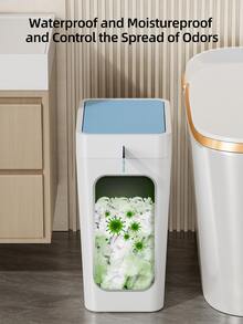 Bathroom Trash Cans with Lids, Kitchen Garbage Can with Pop Up Lid, Slim Garbage Cans, Trash Bin, Small Narrow Waste Basket Dog Proof for Bathroom Kitchen Bedroom Living Room and Office, 11L/ 3Gallon, 13L/ 3.5Gallon, Black, Blue and Grey - Blue - View 5