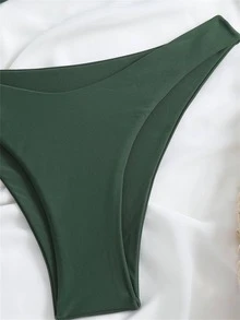 女士性感纯色无肩带吊带比基尼，可调节肩带，高腰 T 型背比基尼套装夏季海滩