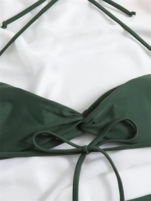 女士性感纯色无肩带吊带比基尼，可调节肩带，高腰 T 型背比基尼套装夏季海滩