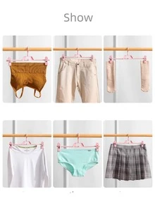 5pcs Pink Rotatable Trousers Hanger With Stretchable & Non-slip Clips - Pink - View 3