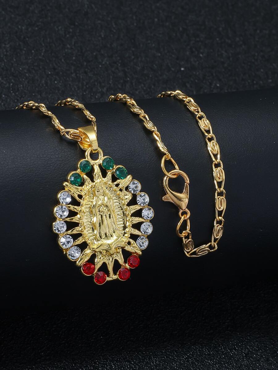 女士彩色我們的女士圖案鏤空吊墜項鍊,時髦首飾配件 - 金黃色 - 查看 1