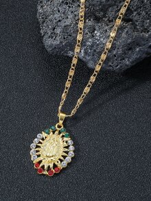 女士彩色我們的女士圖案鏤空吊墜項鍊,時髦首飾配件 - 金黃色 - 查看 4