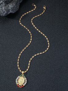 女士彩色我們的女士圖案鏤空吊墜項鍊,時髦首飾配件 - 金黃色 - 查看 3