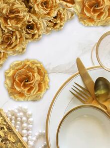 5/15/20/25/30 包人造玫瑰花头，3.5 英寸丝绸玫瑰花头散装，仿金花头，适用于中心装饰、花墙、DIY 工艺品、婚礼花束、派对、情人节、礼物 - 金色 - 查看 6