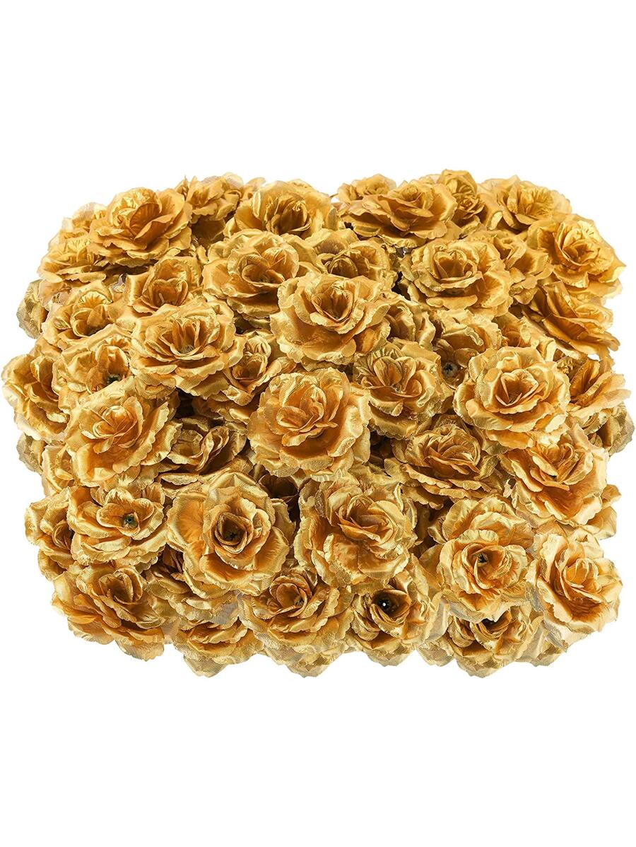 5/15/20/25/30 包人造玫瑰花头，3.5 英寸丝绸玫瑰花头散装，仿金花头，适用于中心装饰、花墙、DIY 工艺品、婚礼花束、派对、情人节、礼物 - 金色 - 查看 1