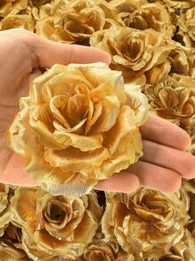 5/15/20/25/30 包人造玫瑰花头，3.5 英寸丝绸玫瑰花头散装，仿金花头，适用于中心装饰、花墙、DIY 工艺品、婚礼花束、派对、情人节、礼物 - 金色 - 查看 7