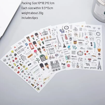 清新水彩風格旅行日記、日記、相冊DIY貼紙，6 張/包，20 克