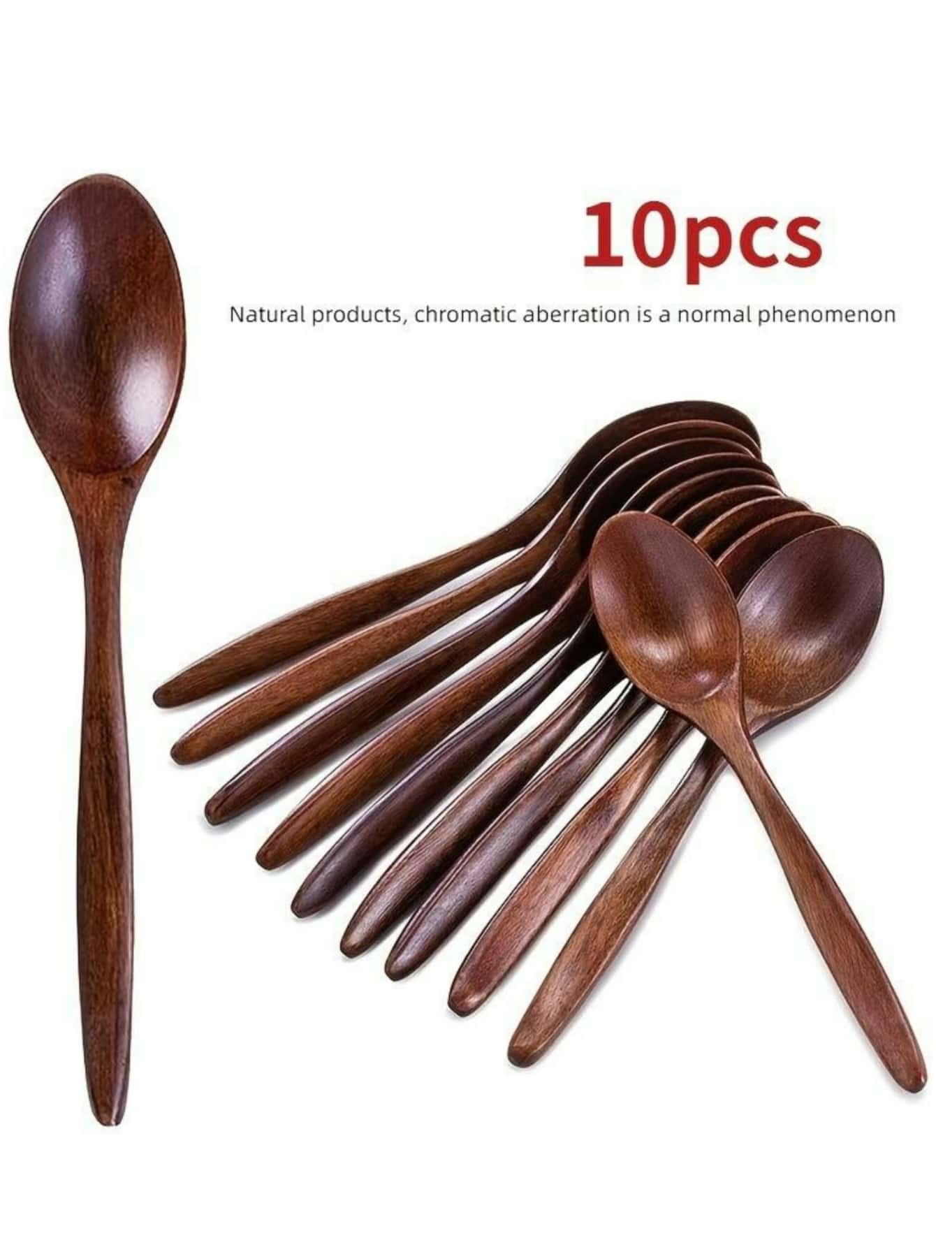 1 件/10 件木汤匙，防烫嘴木勺学校用品，圣诞礼物 - 棕色 - 查看 1