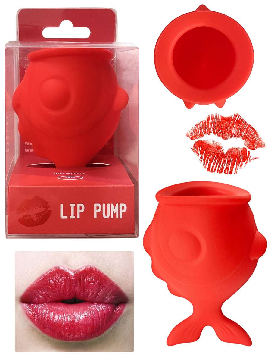 1pc Red Soft Silicone Fish-Shaped Lip Plumper - Red - View 1