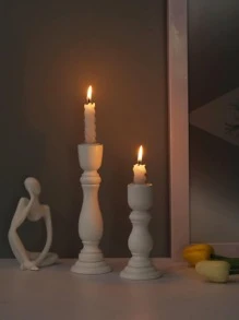 2pcs Vintage Wooden Candlestick Holder For Home Decor,Room Decor,Gifts - White - View 4