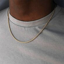 Classic Rope Chain Men Necklace Width 3MM Stainless Steel Chain Necklace For Men - Yellow Gold - View 1