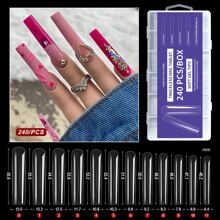 240入組全罩方形超長XXXL假指甲延長軟凝膠尖無痕亞克力透明按壓假指甲 - 無色 - 查看 1