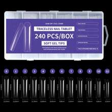 240入組全罩方形超長XXXL假指甲延長軟凝膠尖無痕亞克力透明按壓假指甲 - 無色 - 查看 4