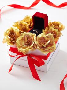 10/15/20/25/30 Pcs/Pack Royal Blue Rose Artificial Flowers, 3 Inch Stemless Silk Roses, Suitable For Decoration, Wedding, Fake Flower Bouquet - Gold - View 6