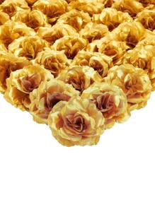 10/15/20/25/30 Pcs/Pack Royal Blue Rose Artificial Flowers, 3 Inch Stemless Silk Roses, Suitable For Decoration, Wedding, Fake Flower Bouquet - Gold - View 1